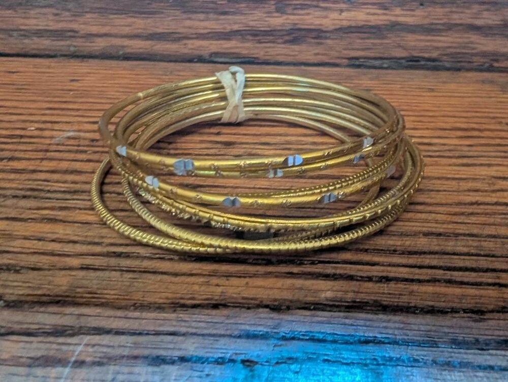Vintage Stack Of Gold Rhinestone twisted Etched Rhinestone Bangels Bracelets Set